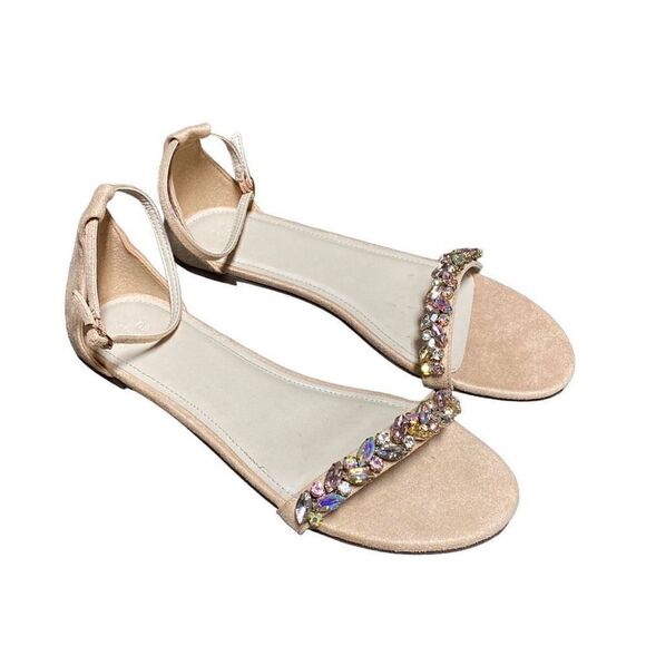 David's Bridal Halston Faux-Suede Gem Strap Flat Sandals Size 10 NEW - Picture 1 of 8